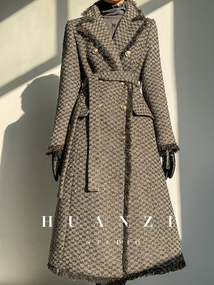 Wool Rough Flower Middle Gray Black High end Winter Jacket Coat- Teisd