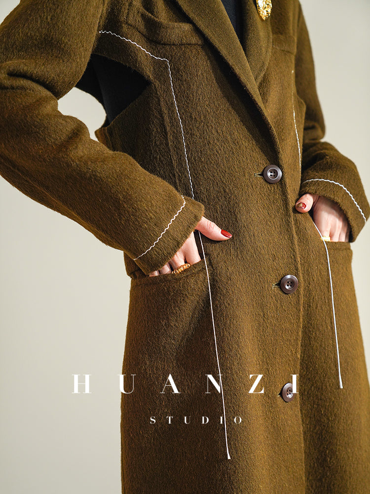 Huanzi new high-end color waist sheep wool double-sided woolen coat- JJ