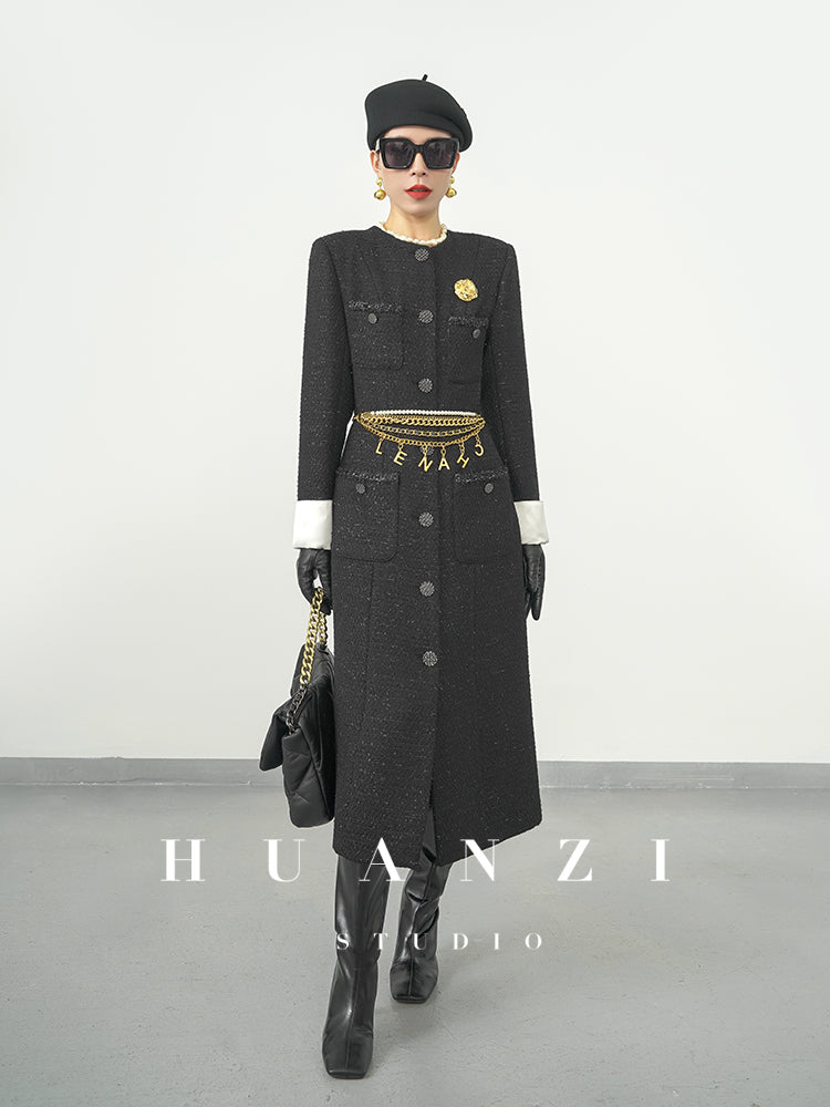 Huanzi new detachable acetate leader wool tweed small fragrance wind coat dress- Ray