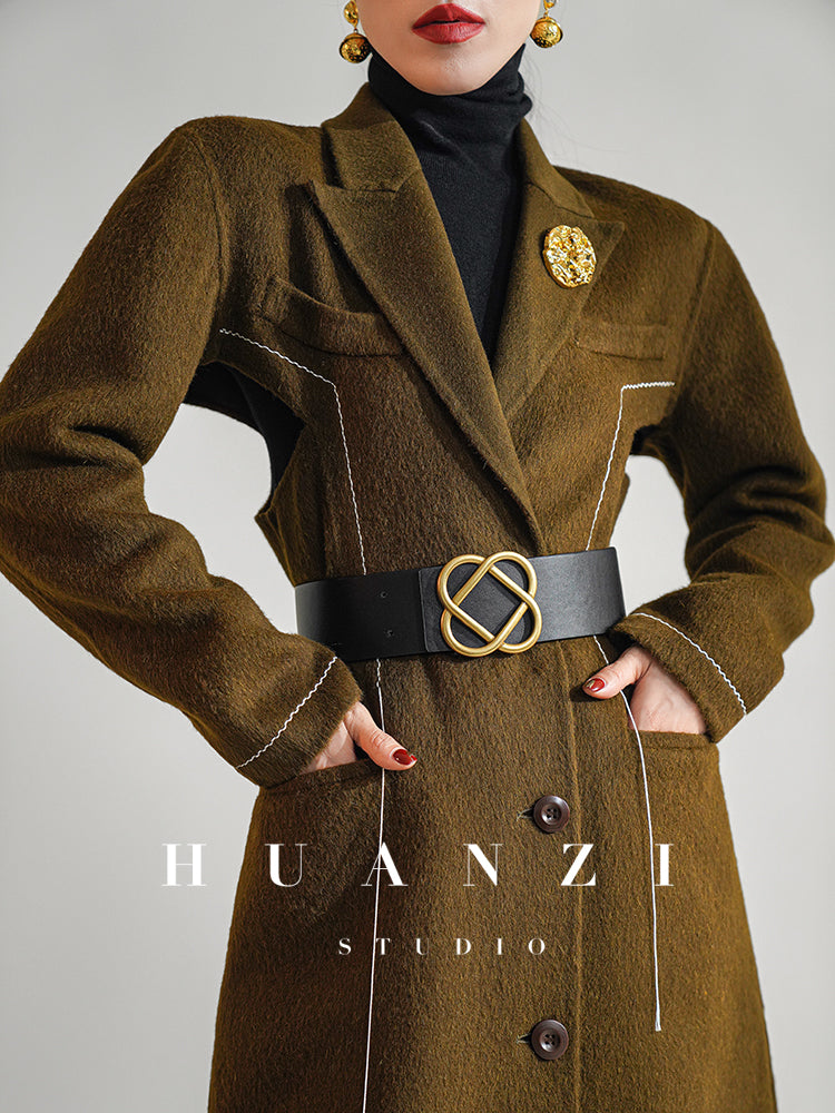 Huanzi new high-end color waist sheep wool double-sided woolen coat- JJ