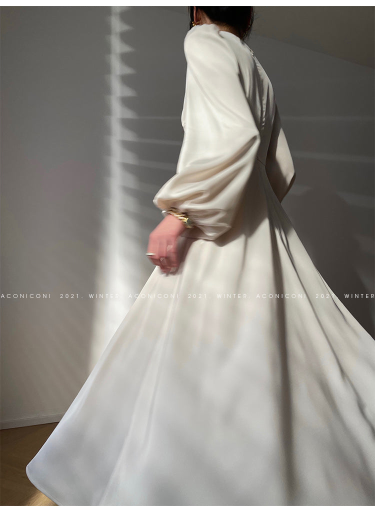 Aconiconi|Classic Simple French Tea Break Light Luxury High Sense Dress Long Skirt- Eloisa