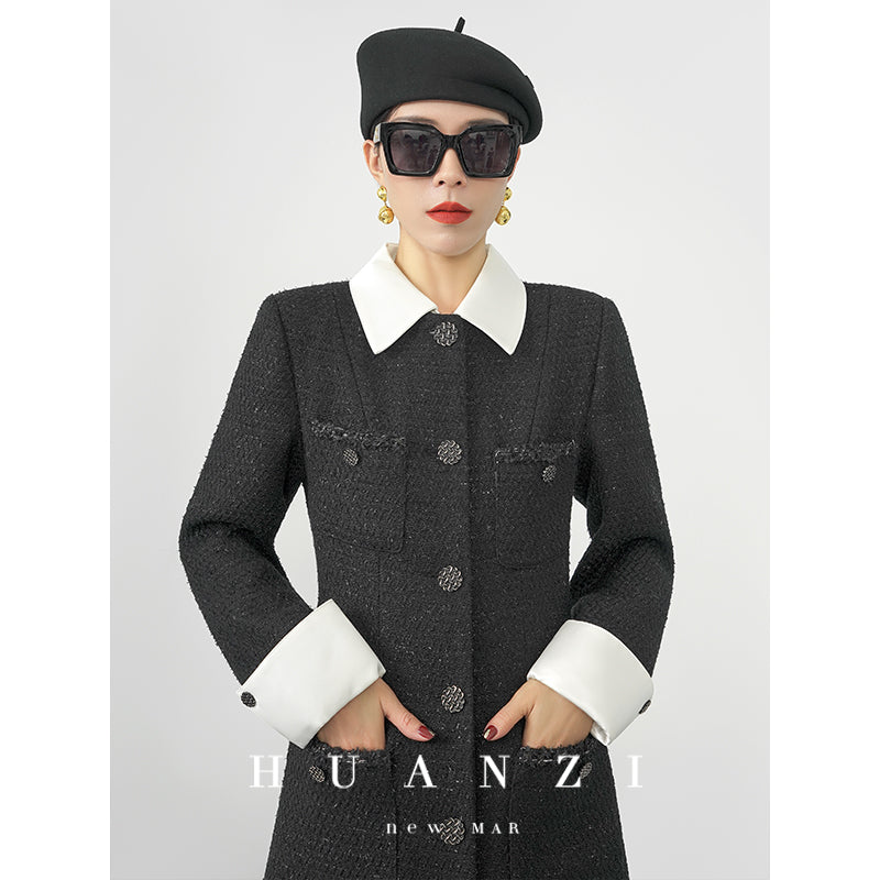 Huanzi new detachable acetate leader wool tweed small fragrance wind coat dress- Ray