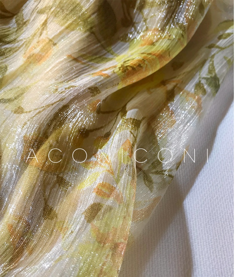 Aconiconi|French floral fishtail midi dress- butter