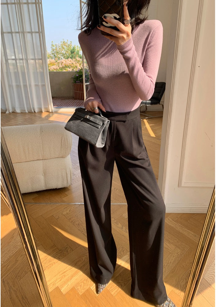WANXO camel high waist drooping casual pants new straight loose wide leg pants- Tela