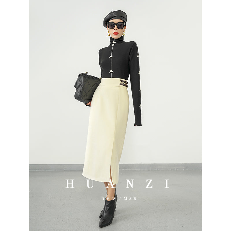 Huanzi new French velvet fashionable high waist slim and small slit skirt female- Elvin