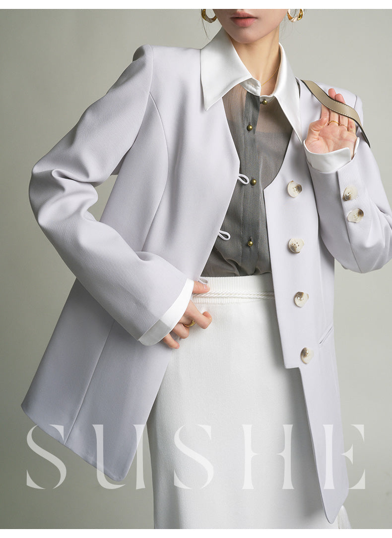 SUSHE 2023 early spring gray retro loose shirt - Cariyt