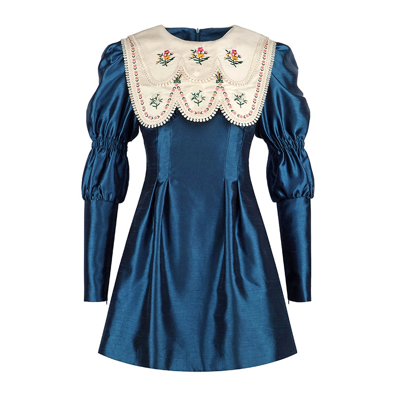 Double collar bib long sleeve retro autumn dress- Gloria