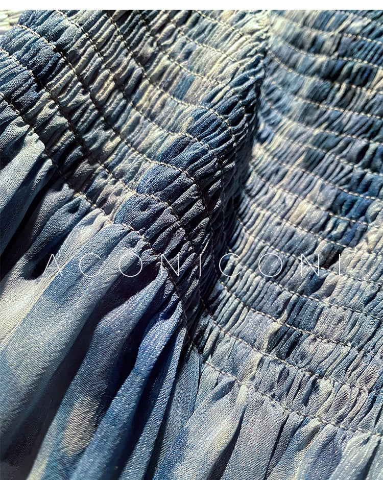 Aconiconi|French elegant blue print spring summer dress - hiju