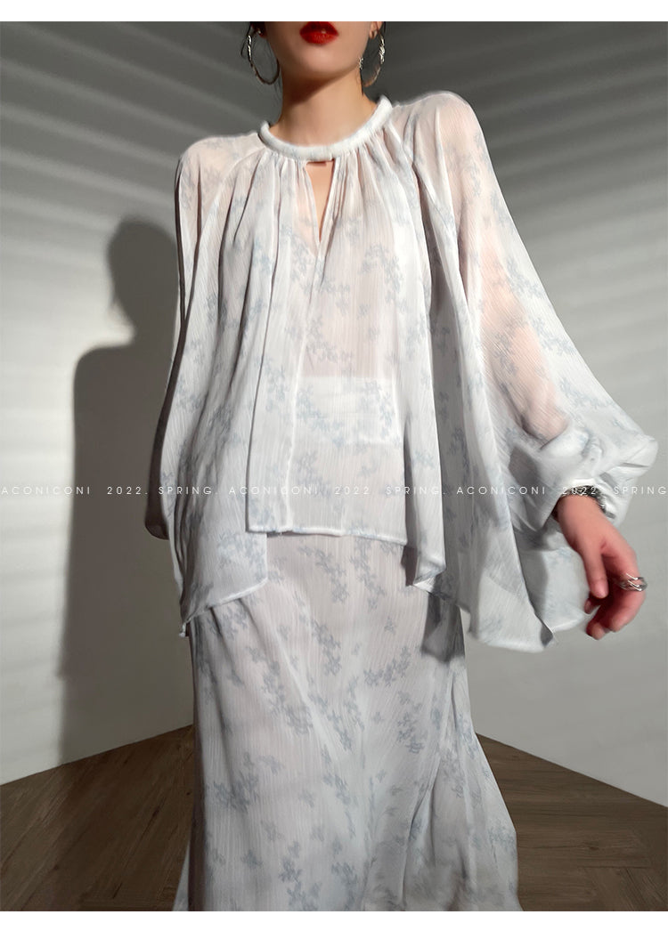 Aconiconi|Light Cloud Creamy Gentle French 2 Piece Tops and Skirts suit - Cloud