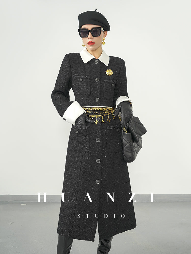 Huanzi new detachable acetate leader wool tweed small fragrance wind coat dress- Ray