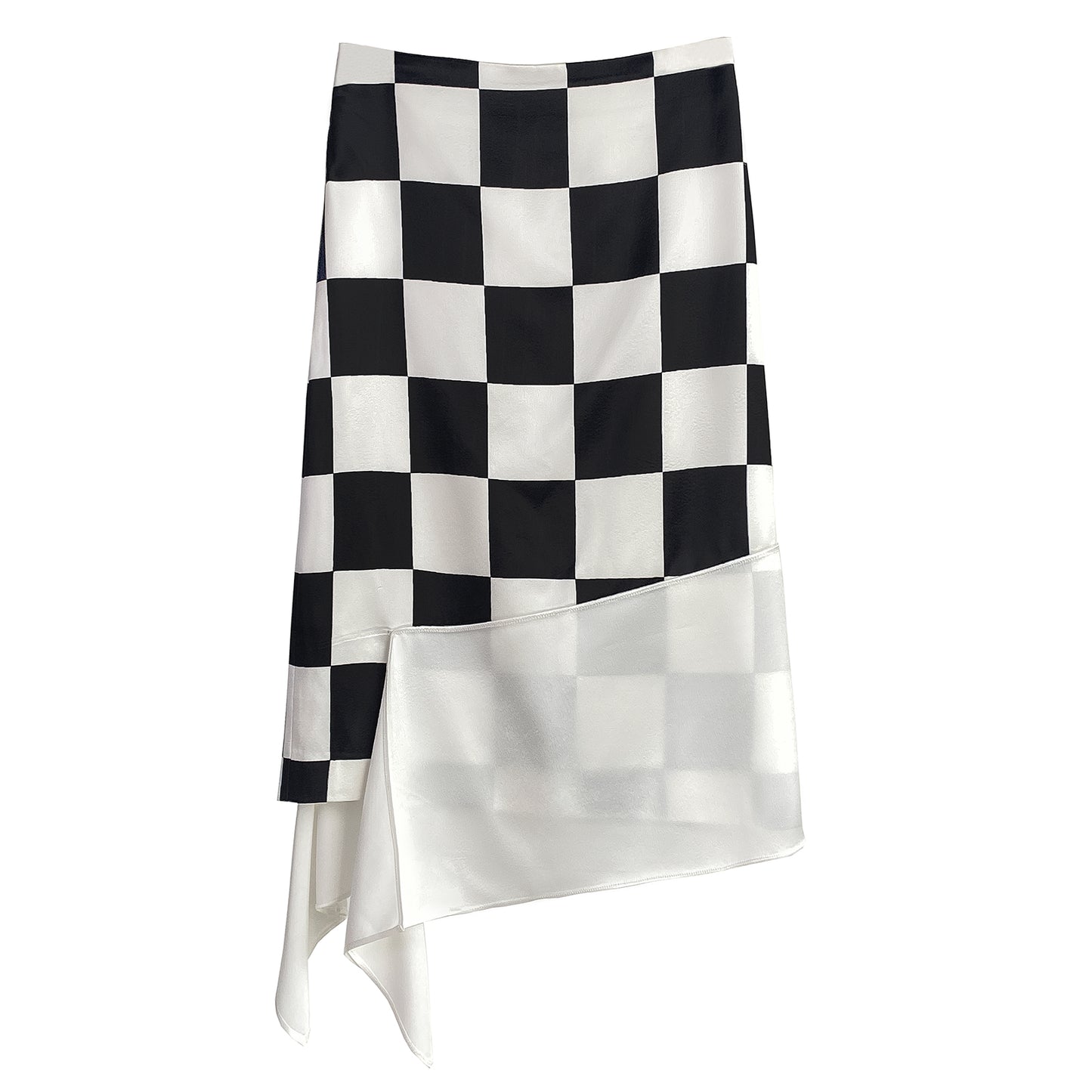 Huanzi custom triacetic acid silk checkerboard irregular black and white skirt - Rota