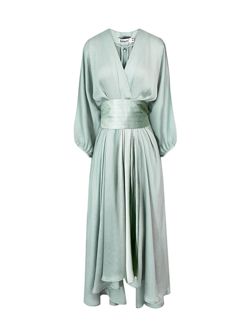 Elegant early spring textured sleeve girdle dress- Mili