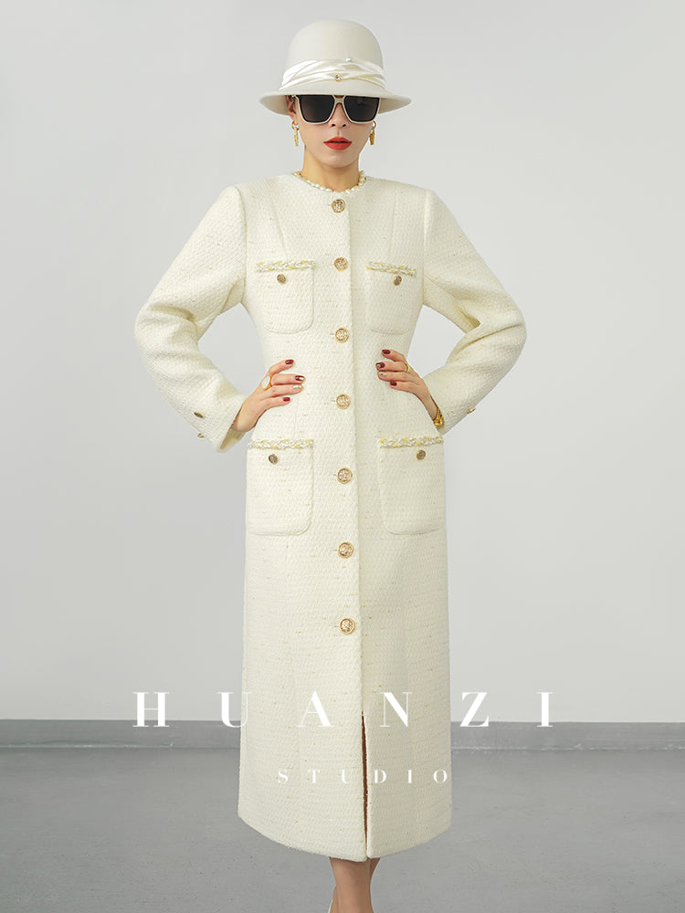 Huanzi new detachable acetate leader wool tweed small fragrance wind coat dress- Ray