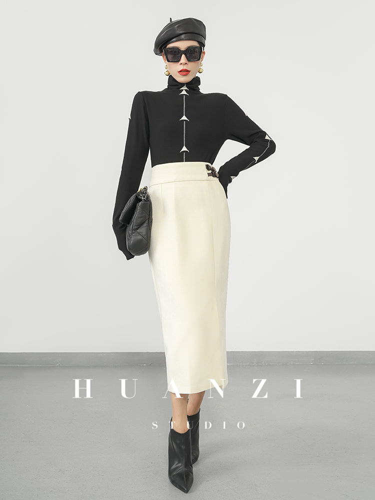 Huanzi new French velvet fashionable high waist slim and small slit skirt female- Elvin
