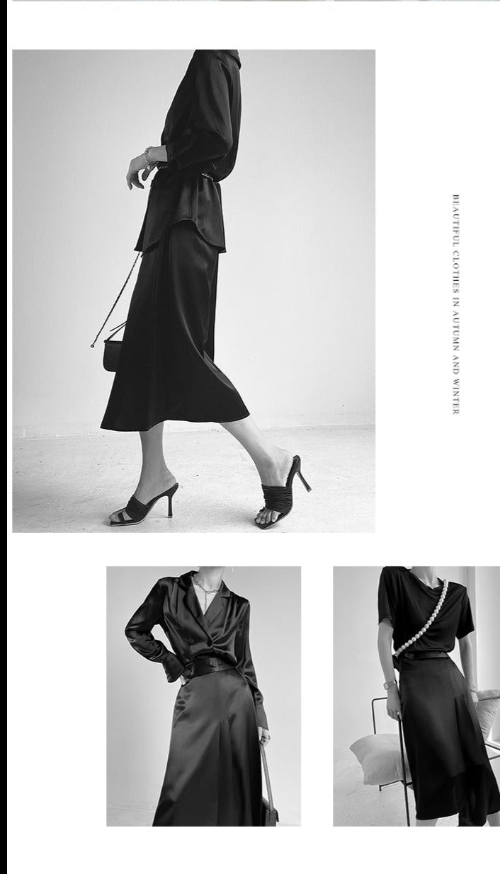 Huanzi custom high-end designer Japanese silky tri-acetic acid regular high waist minimalist skirt - Tuabo