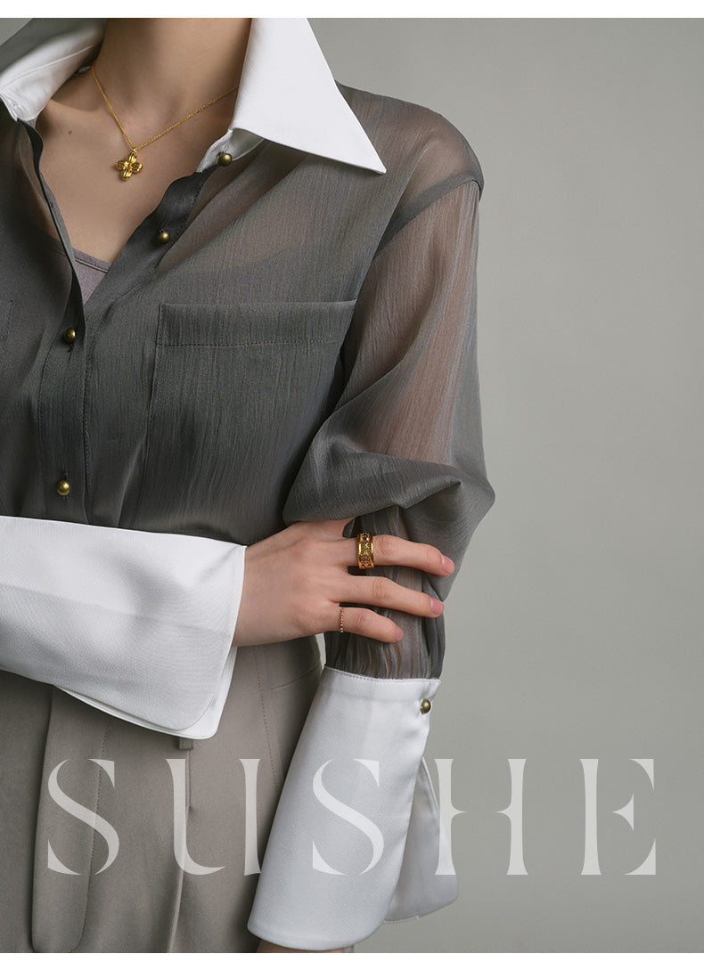 SUSHE 2023 early spring gray retro loose shirt - Cariyt