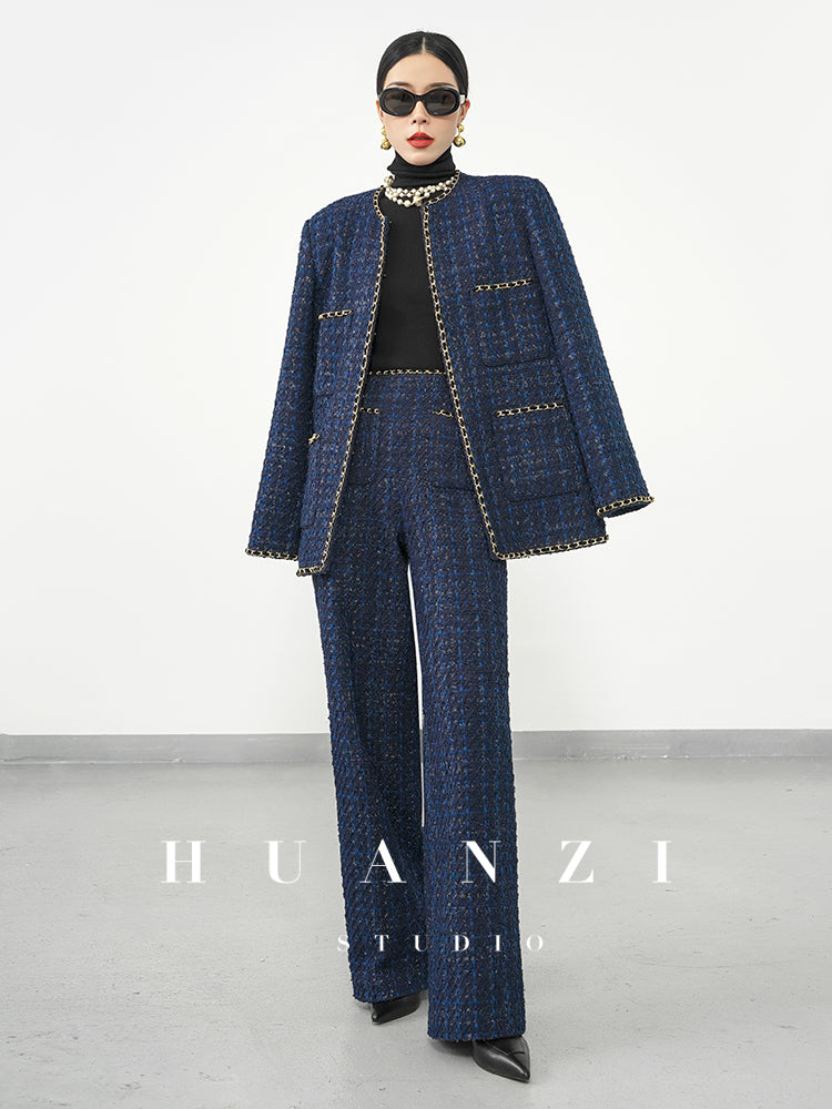 Huanzi new collection-level high-definition small fragrant wind jacket female plaid suit with a complete set- Bibi