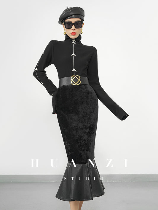 Huanzi new French elegant high waist thin and small fishtail skirt skirt female- Livia