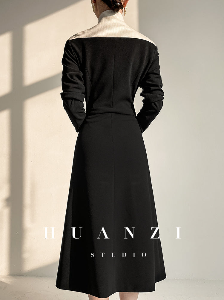 Huanzi new elegant classic black high turtle neck dress - Kios