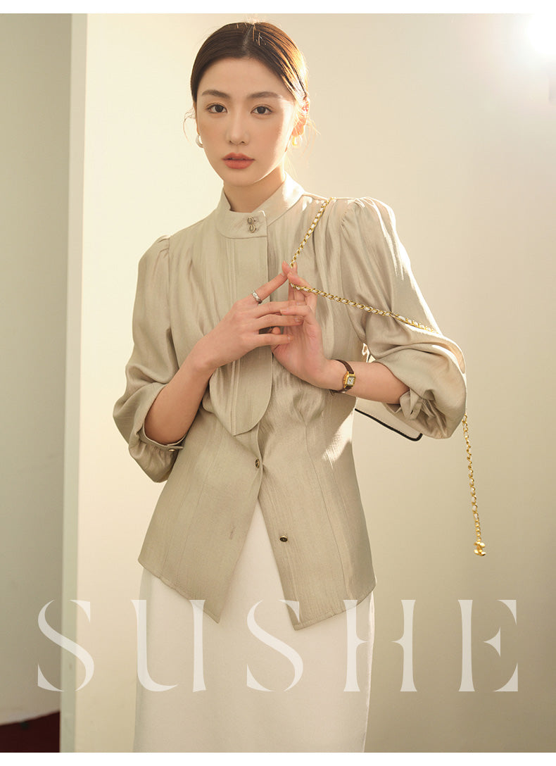 SUSHE Gold Series Retro Spring Women's 2023 Loose Stand Collar Shirt -Star