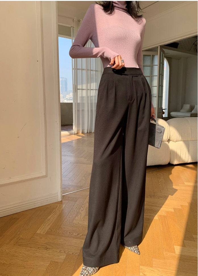 WANXO camel high waist drooping casual pants new straight loose wide leg pants- Tela