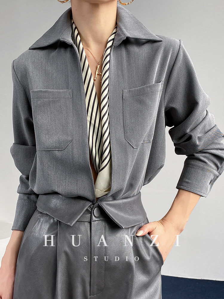 Huanzi custom high end quality shirts professional iron-free pullover loose retro shirt - Tiblw