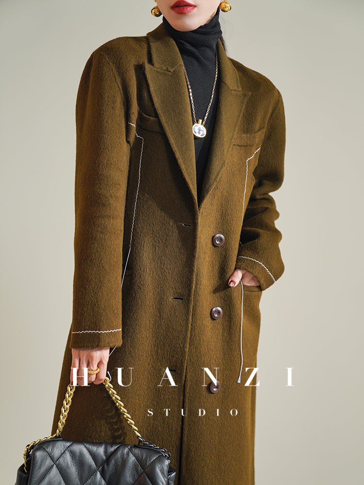 Huanzi new high-end color waist sheep wool double-sided woolen coat- JJ