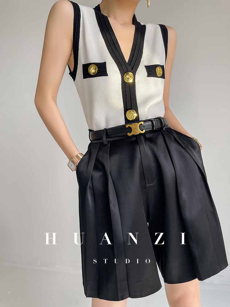 Huanzi V-neck knitted summer sleeveless outer top - lkop