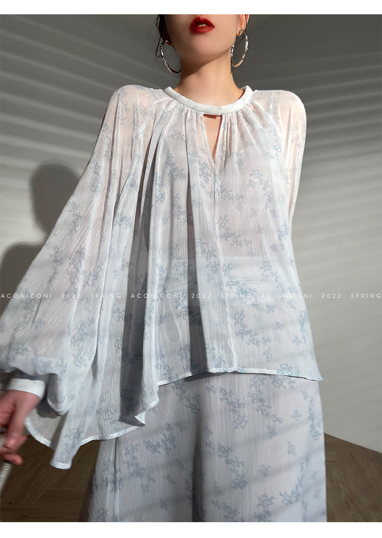Aconiconi|Light Cloud Creamy Gentle French 2 Piece Tops and Skirts suit - Cloud