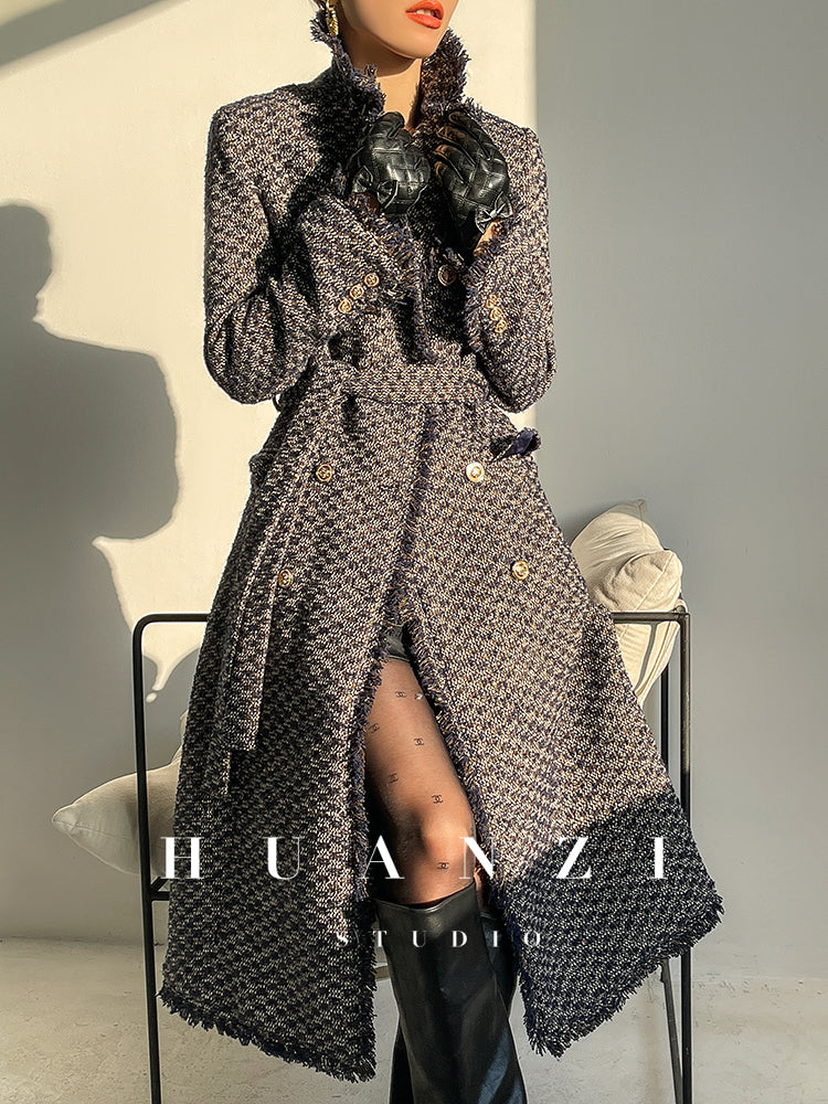 Wool Rough Flower Middle Gray Black High end Winter Jacket Coat- Teisd