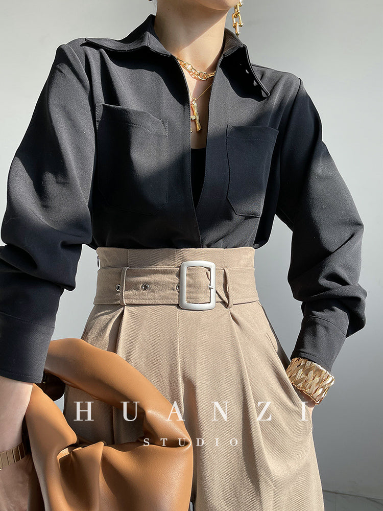 Huanzi custom high end quality shirts professional iron-free pullover loose retro shirt - Tiblw