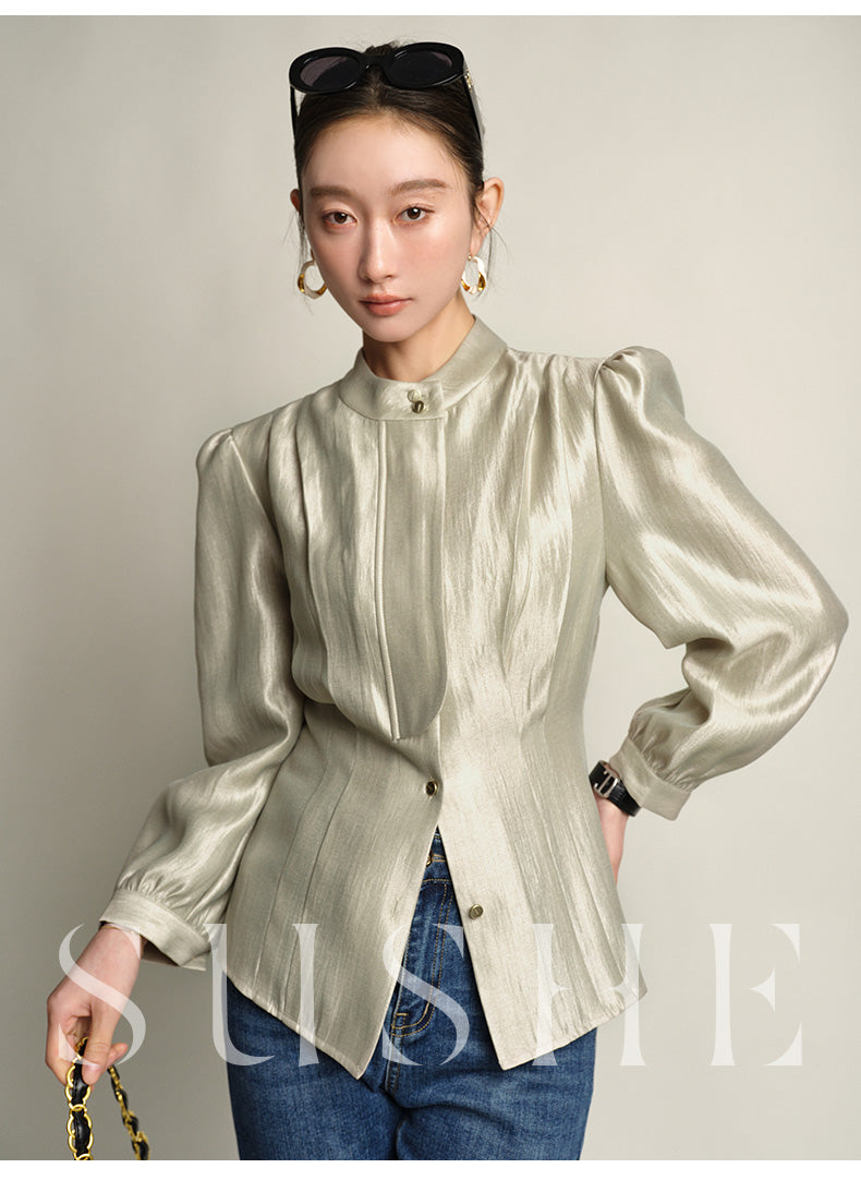 SUSHE Gold Series Retro Spring Women's 2023 Loose Stand Collar Shirt -Star