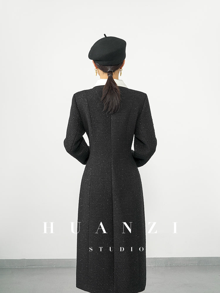 Huanzi new detachable acetate leader wool tweed small fragrance wind coat dress- Ray