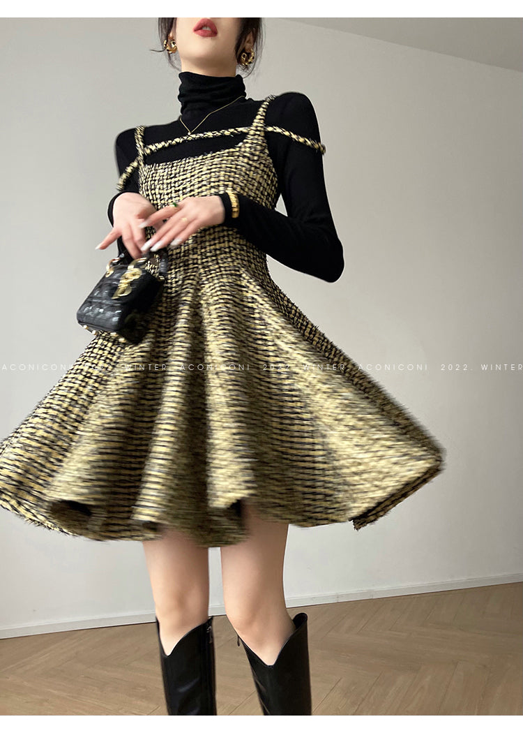 Aconiconi|Short Skater Tweed dress- Hemerocallis
