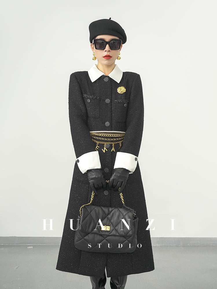 Huanzi new detachable acetate leader wool tweed small fragrance wind coat dress- Ray