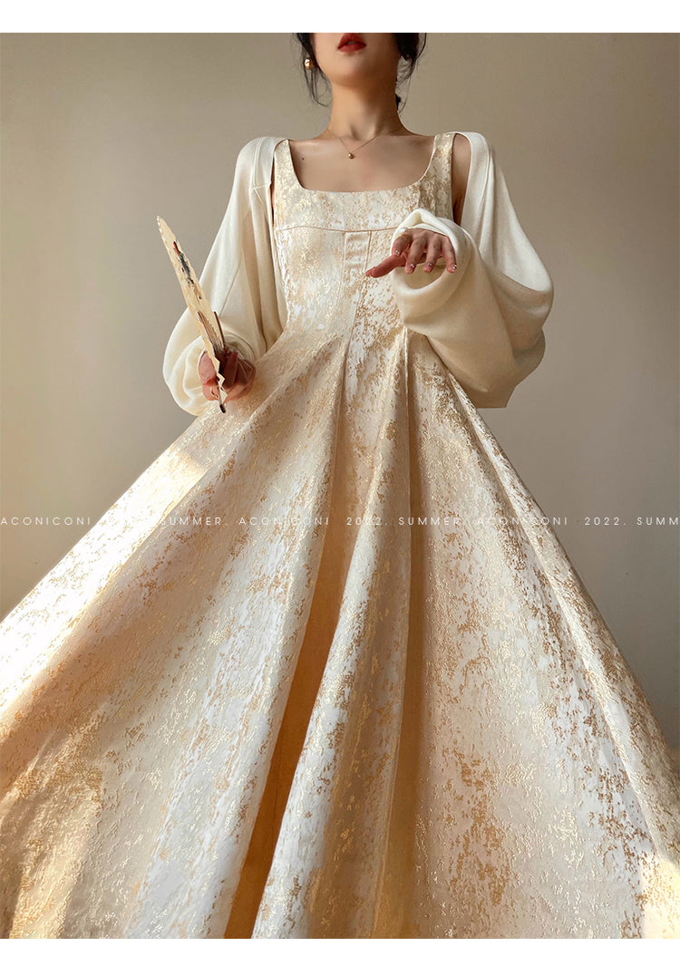 Aconiconi|High end light luxury gilt French jacquard midi dress - Twilight