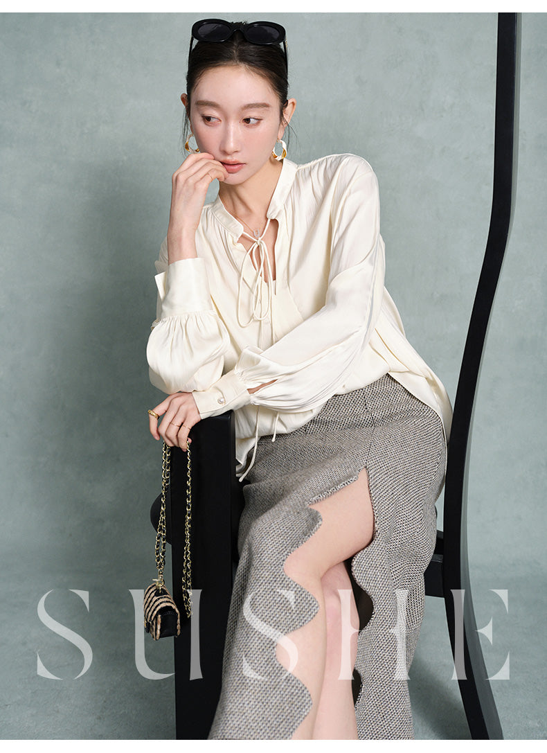 SUSHE Heavy Elegant Wave Slit Spring Skirt - monet vision