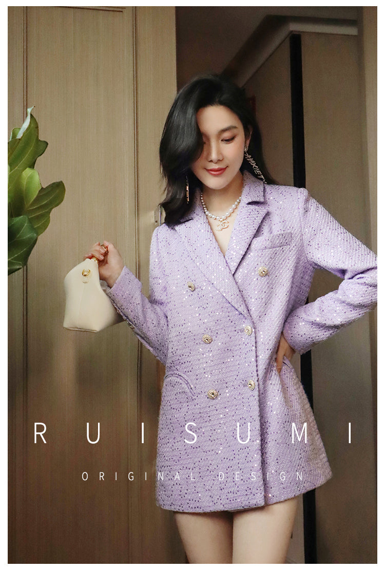French elegant light luxury socialite high-end custom small fragrance purple sequin suit collar gentle suit jacket - Malu
