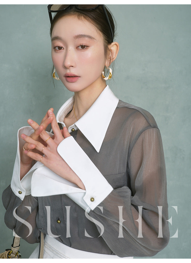 SUSHE 2023 early spring gray retro loose shirt - Cariyt