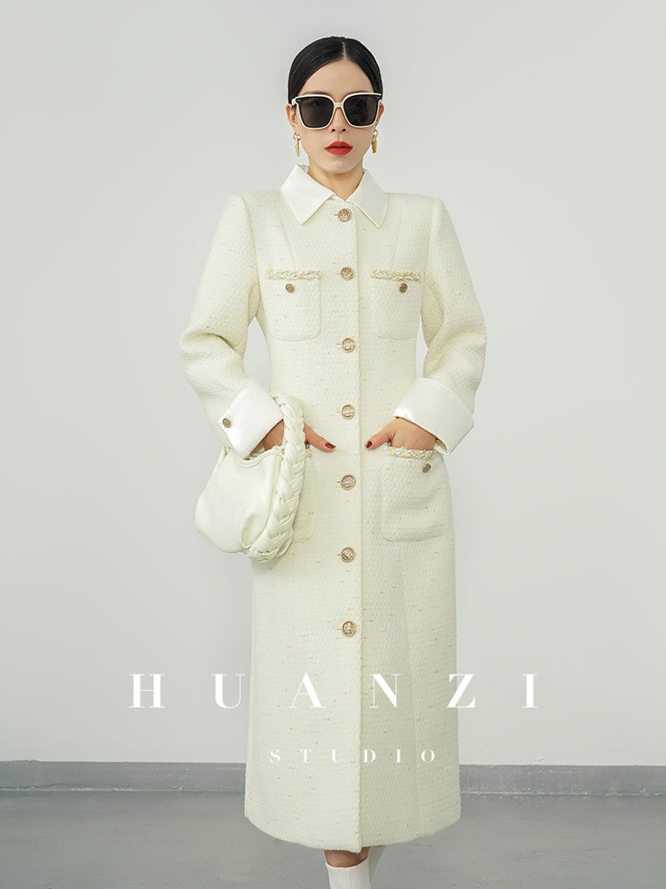 Huanzi new detachable acetate leader wool tweed small fragrance wind coat dress- Ray
