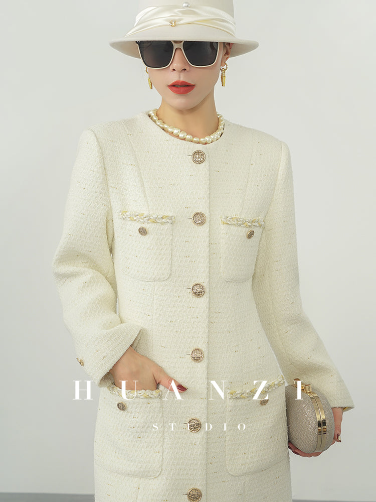 Huanzi new detachable acetate leader wool tweed small fragrance wind coat dress- Ray