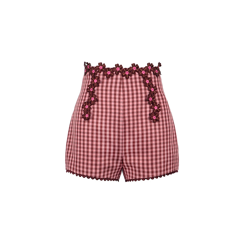 Retro bow shirt high waist shorts two piece set- Winner