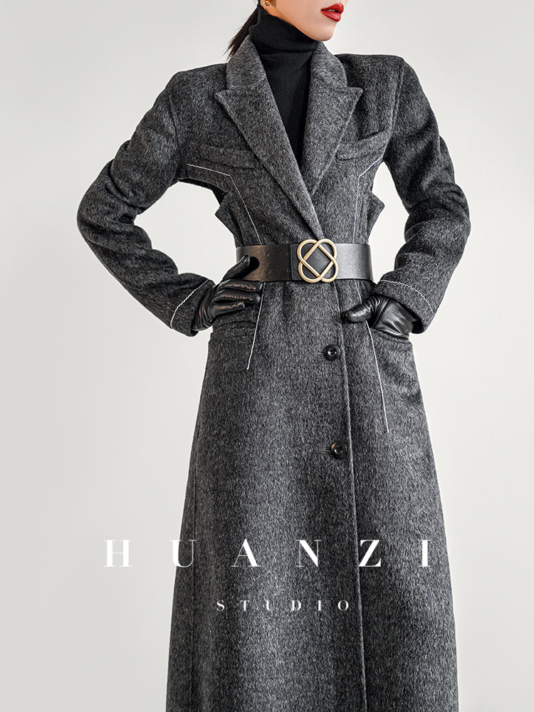 Huanzi new high-end color waist sheep wool double-sided woolen coat- JJ