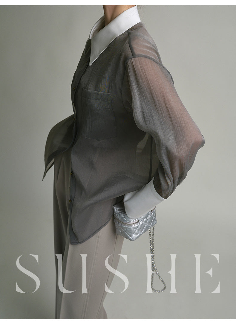 SUSHE 2023 early spring gray retro loose shirt - Cariyt