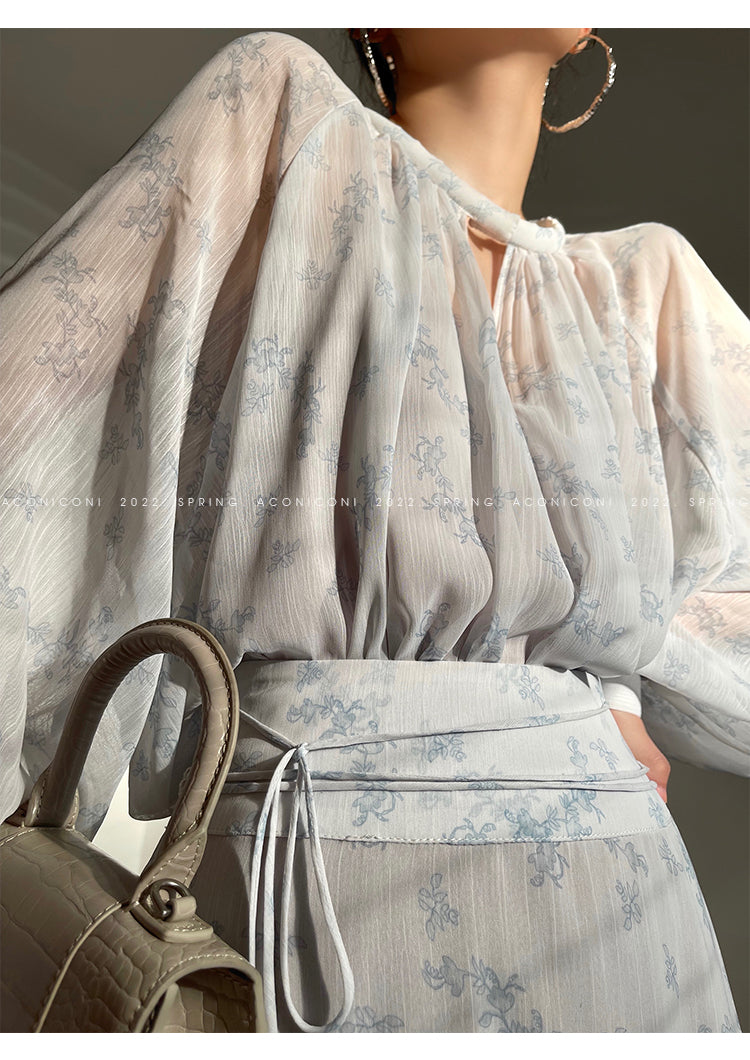Aconiconi|Light Cloud Creamy Gentle French 2 Piece Tops and Skirts suit - Cloud