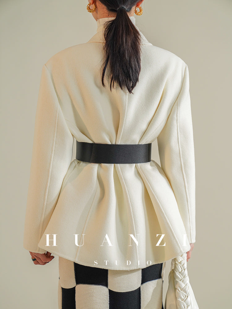 Huanzi high-definition Australian wool hand-sewn double-sided woolen short coat suit jacket- Pilia