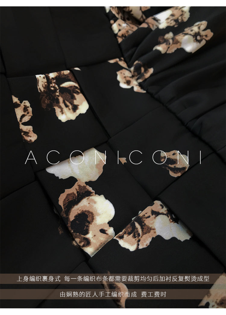 Aconiconi|Luxury French japanese retro print tube top suspender loose dress - Kimiko