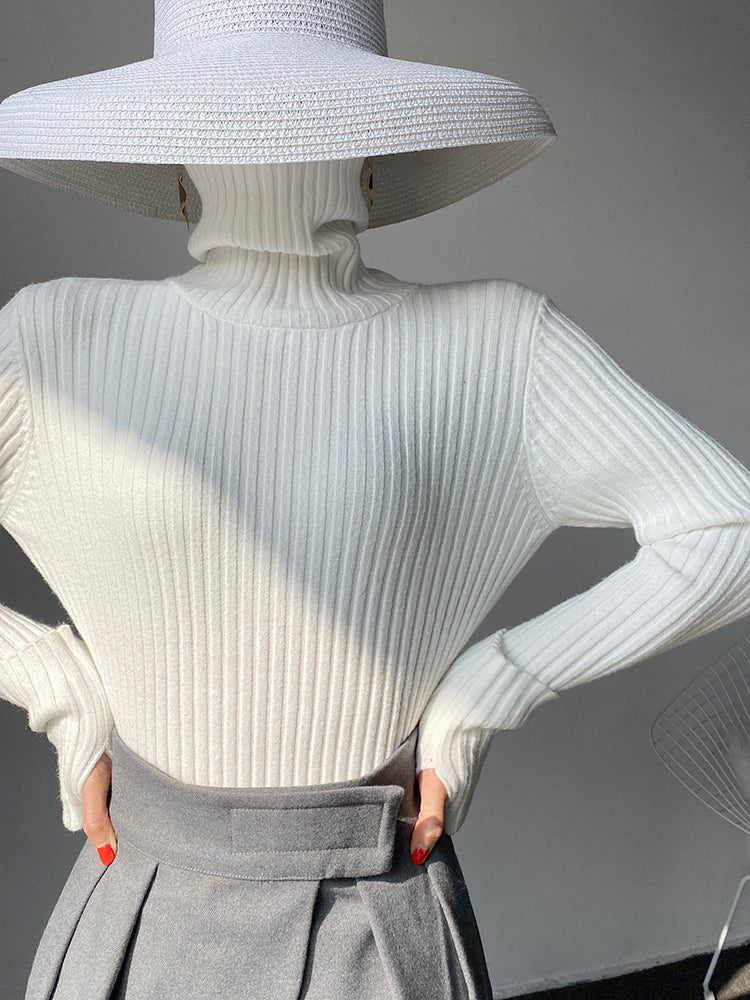 High end pile collar knitted turtleneck sweater -Sulia