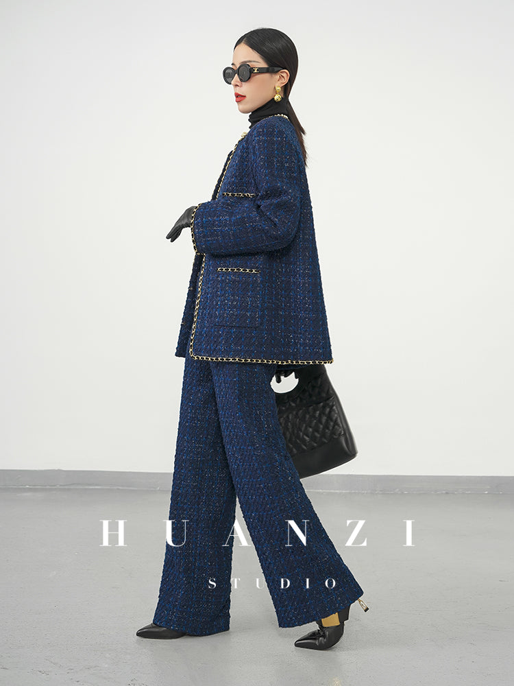 Huanzi new collection-level high-definition small fragrant wind jacket female plaid suit with a complete set- Bibi