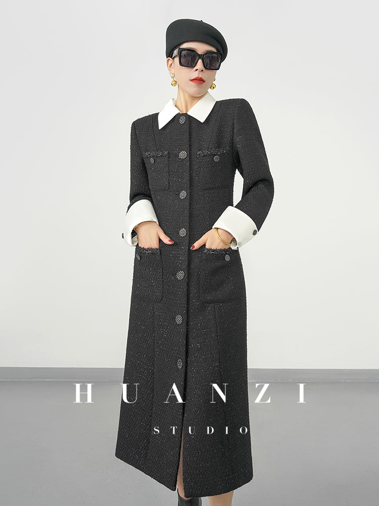 Huanzi new detachable acetate leader wool tweed small fragrance wind coat dress- Ray
